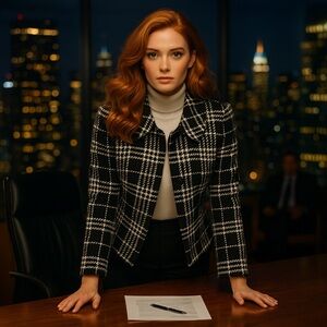 Calvin Klein Black and White Checkered Blazer - Size 14